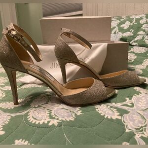 Jimmy Choo Glittery Annie in Platinum Ice, Size 10. Worn once💎🩷